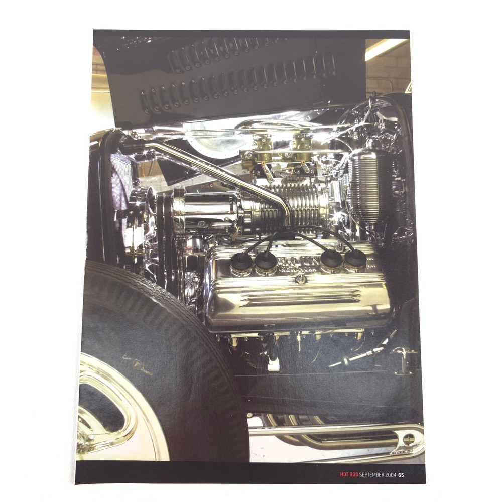 Chromed Flathead Ford Engine Vintage Print Ad HotRod Magazine Classic Rodder Art